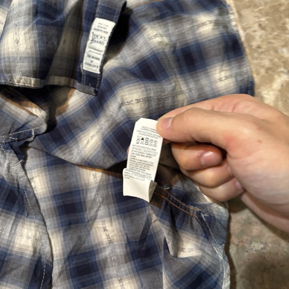 Lucky Brand Pearl Snap Shirt Mens Small Blue Shadow Plaid Western Yoke Rodeo - Picture 5 of 10